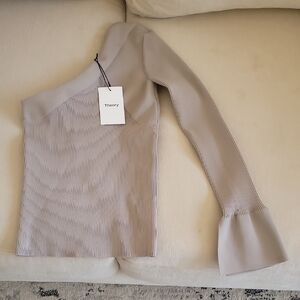 Theory Asymmetrical Ribbed Tan Blouse
